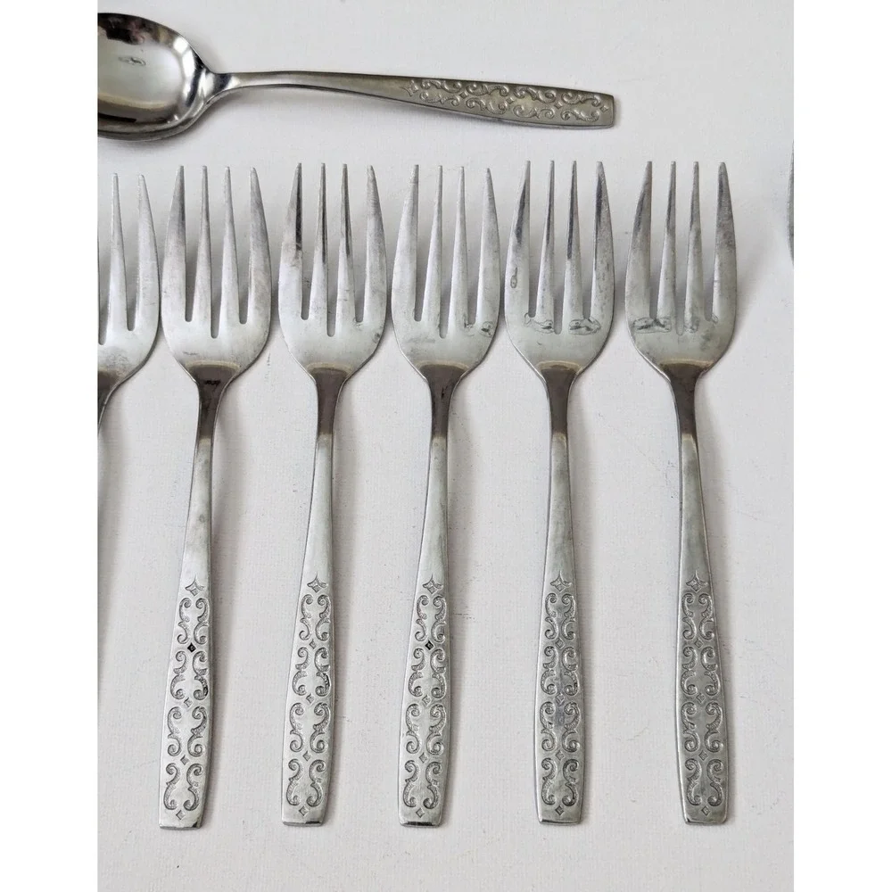 Vtg MCM Stainless Imperial Scroll Cadiz Japan Flatware Spoons Forks (Lot of 21)